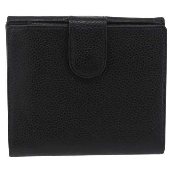 CHANEL Bifold Wallet Caviar Skin Black Gold CC Auth 211906A