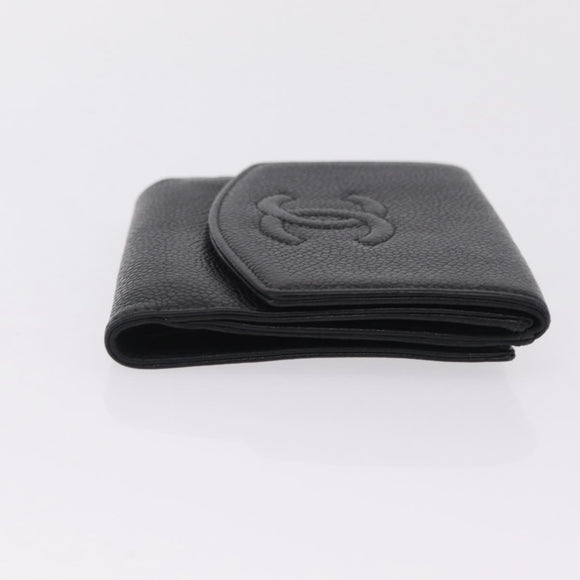 CHANEL Bifold Wallet Caviar Skin Black Gold CC Auth 211906A