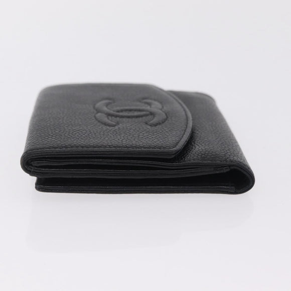 CHANEL Bifold Wallet Caviar Skin Black Gold CC Auth 211906A