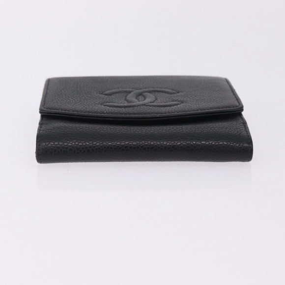 CHANEL Bifold Wallet Caviar Skin Black Gold CC Auth 211906A