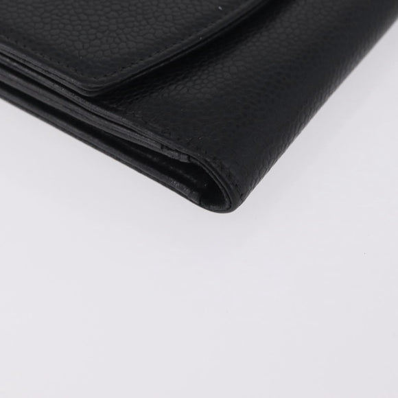 CHANEL Bifold Wallet Caviar Skin Black Gold CC Auth 211906A
