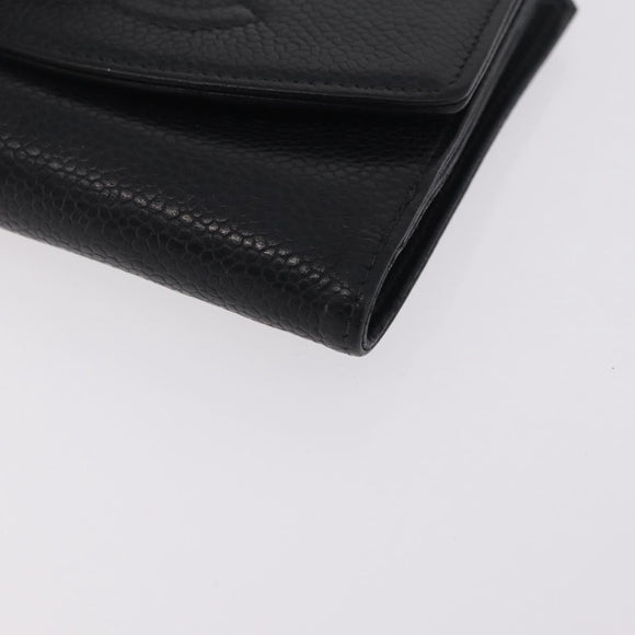 CHANEL Bifold Wallet Caviar Skin Black Gold CC Auth 211906A