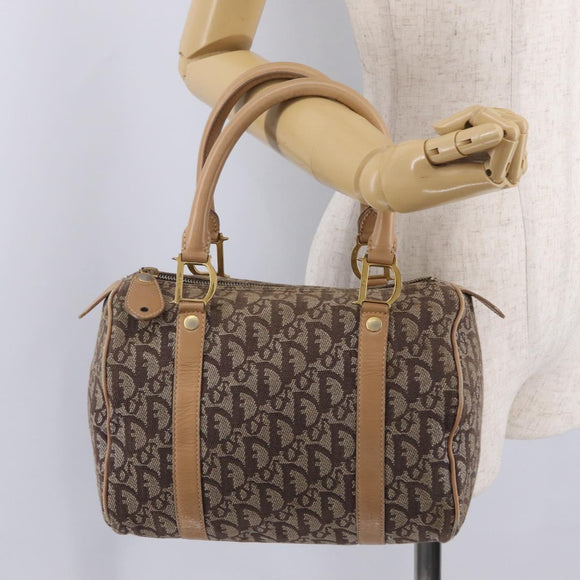 Christian Dior Trotter Canvas Hand Bag Beige Gold Auth 211909