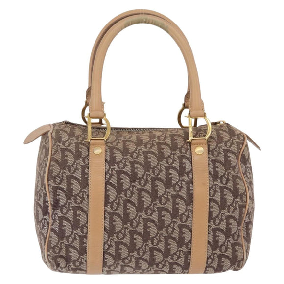 Christian Dior Trotter Canvas Hand Bag Beige Gold Auth 211909