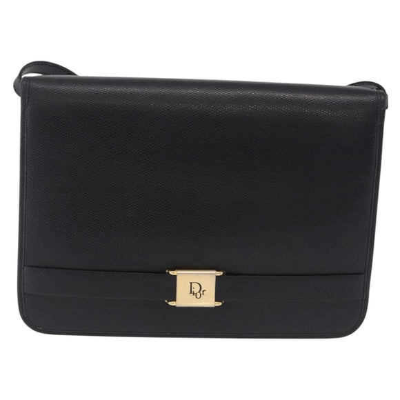 Christian Dior Shoulder Bag Leather Black Gold Auth 211910