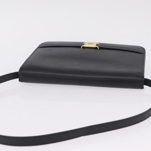 Christian Dior Shoulder Bag Leather Black Gold Auth 211910