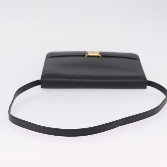 Christian Dior Shoulder Bag Leather Black Gold Auth 211910