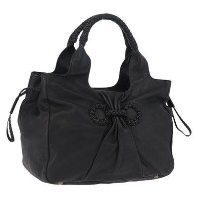Salvatore Ferragamo Gancini Hand Bag Leather Black Silver Auth 211912V