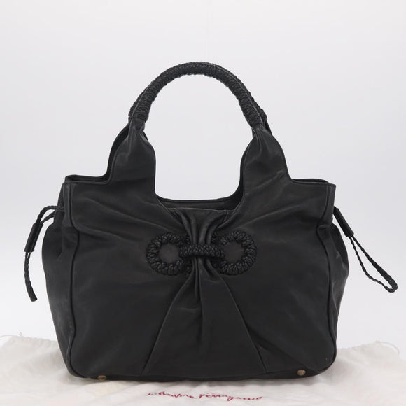 Salvatore Ferragamo Gancini Hand Bag Leather Black Silver Auth 211912V