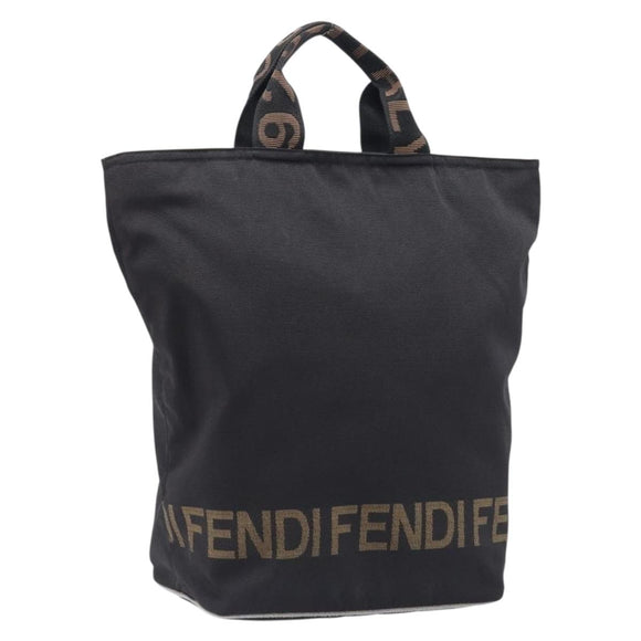FENDI Hand Bag Canvas Black Silver 26488 Auth 211916A
