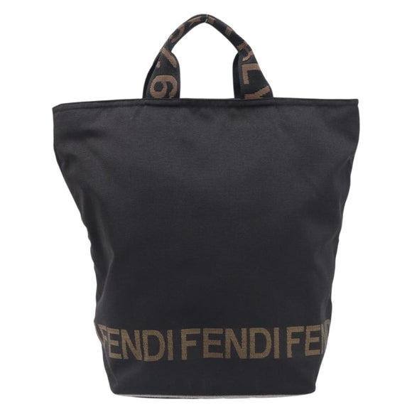 FENDI Hand Bag Canvas Black Silver 26488 Auth 211916A