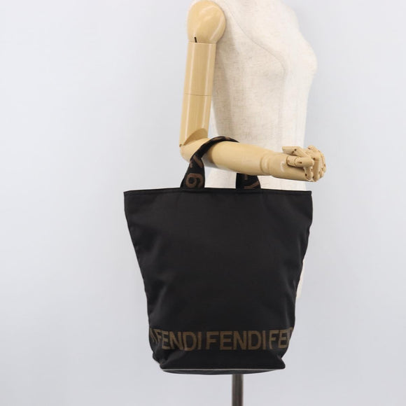 FENDI Hand Bag Canvas Black Silver 26488 Auth 211916A