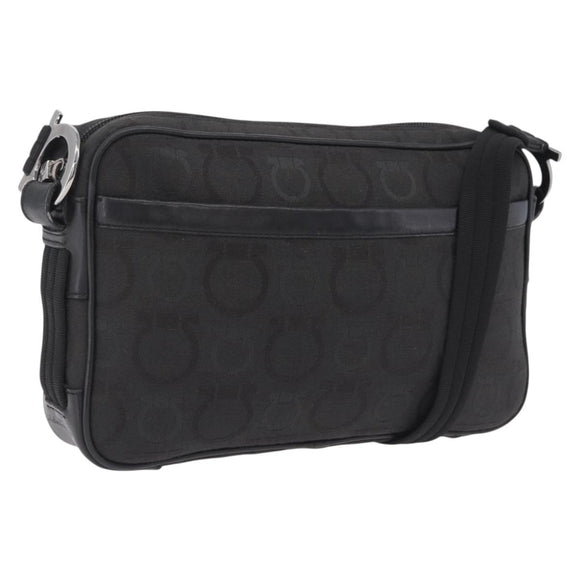 Salvatore Ferragamo Gancini Shoulder Bag Canvas Black Silver Auth 211918A