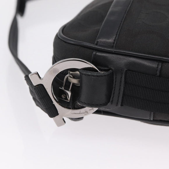 Salvatore Ferragamo Gancini Shoulder Bag Canvas Black Silver Auth 211918A