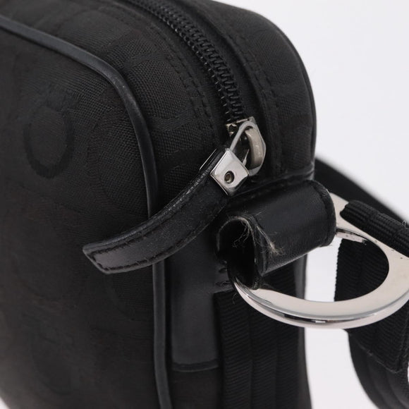 Salvatore Ferragamo Gancini Shoulder Bag Canvas Black Silver Auth 211918A