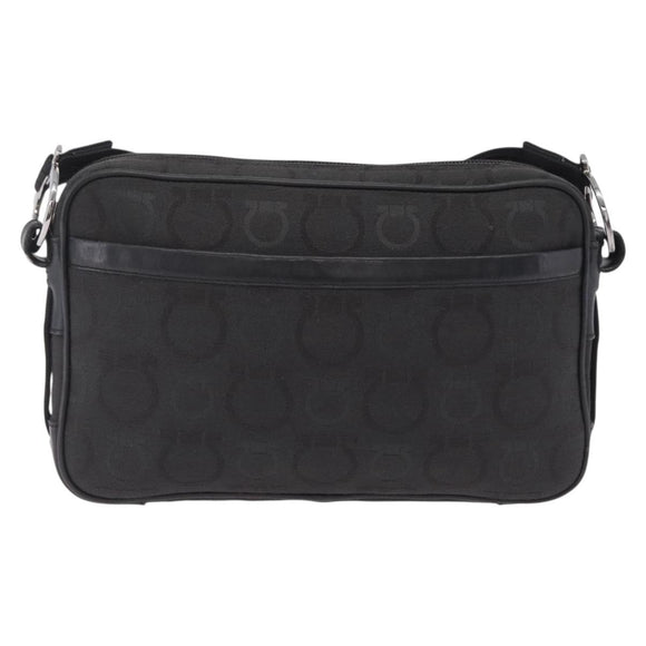 Salvatore Ferragamo Gancini Shoulder Bag Canvas Black Silver Auth 211918A