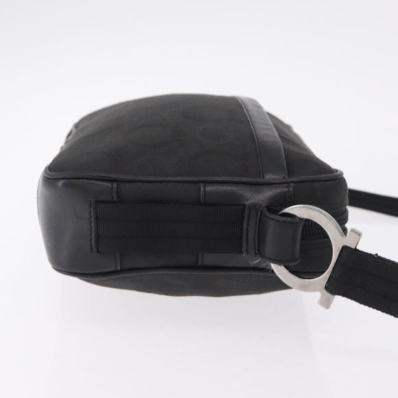 Salvatore Ferragamo Gancini Shoulder Bag Canvas Black Silver Auth 211918A