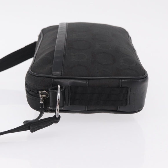 Salvatore Ferragamo Gancini Shoulder Bag Canvas Black Silver Auth 211918A