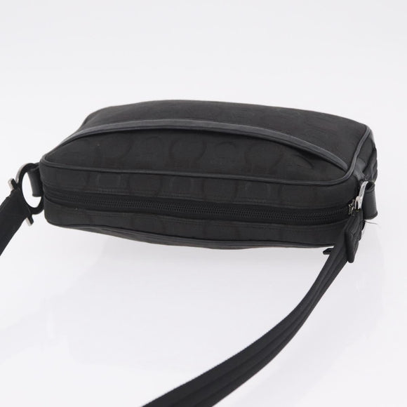 Salvatore Ferragamo Gancini Shoulder Bag Canvas Black Silver Auth 211918A