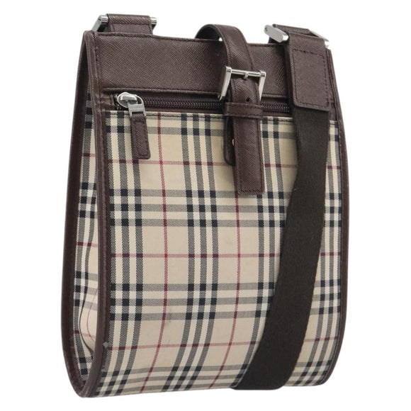 BURBERRY Nova Check Shoulder Bag Canvas Beige Silver Auth 211941