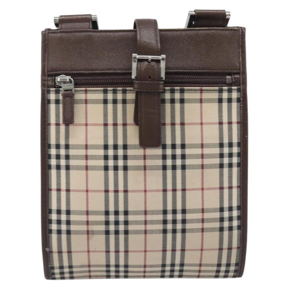 BURBERRY Nova Check Shoulder Bag Canvas Beige Silver Auth 211941