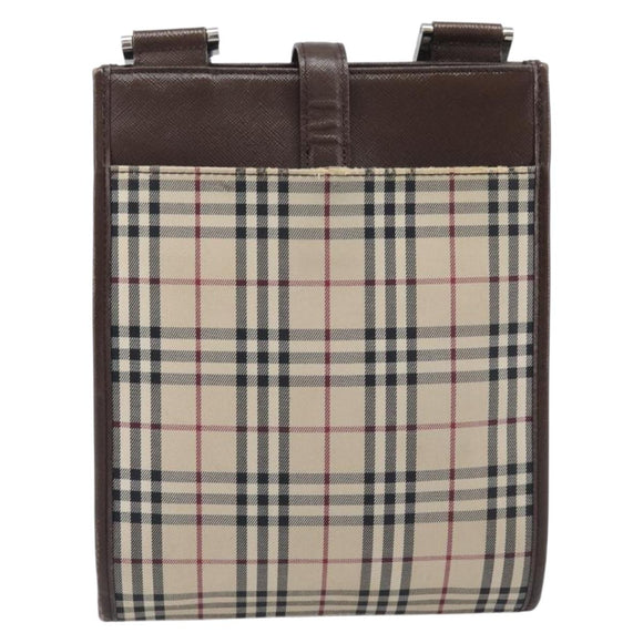 BURBERRY Nova Check Shoulder Bag Canvas Beige Silver Auth 211941