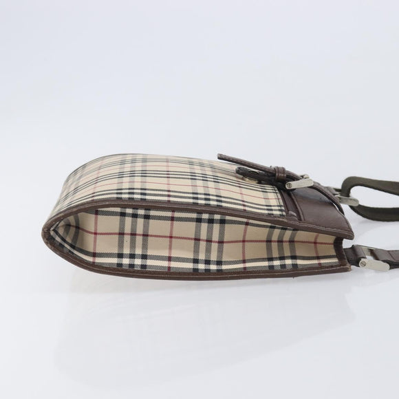 BURBERRY Nova Check Shoulder Bag Canvas Beige Silver Auth 211941
