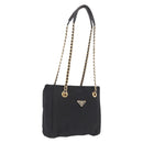 PRADA Chain Shoulder Bag Nylon Black Gold Auth 211942-1
