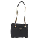 PRADA Chain Shoulder Bag Nylon Black Gold Auth 211942-2