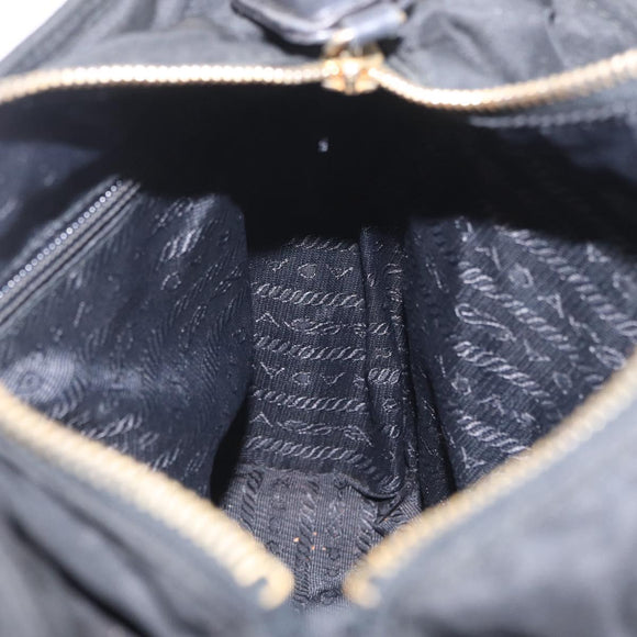 PRADA Chain Shoulder Bag Nylon Black Gold Auth 211942