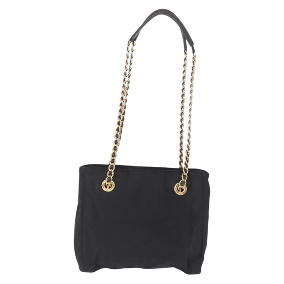 PRADA Chain Shoulder Bag Nylon Black Gold Auth 211942