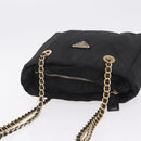 PRADA Chain Shoulder Bag Nylon Black Gold Auth 211942-6