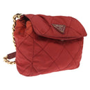 PRADA Chain Shoulder Bag Nylon Red Gold Auth 211952-1