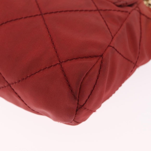 PRADA Chain Shoulder Bag Nylon Red Gold Auth 211952