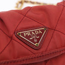 PRADA Chain Shoulder Bag Nylon Red Gold Auth 211952-15