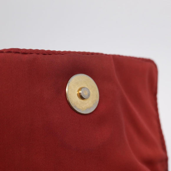PRADA Chain Shoulder Bag Nylon Red Gold Auth 211952