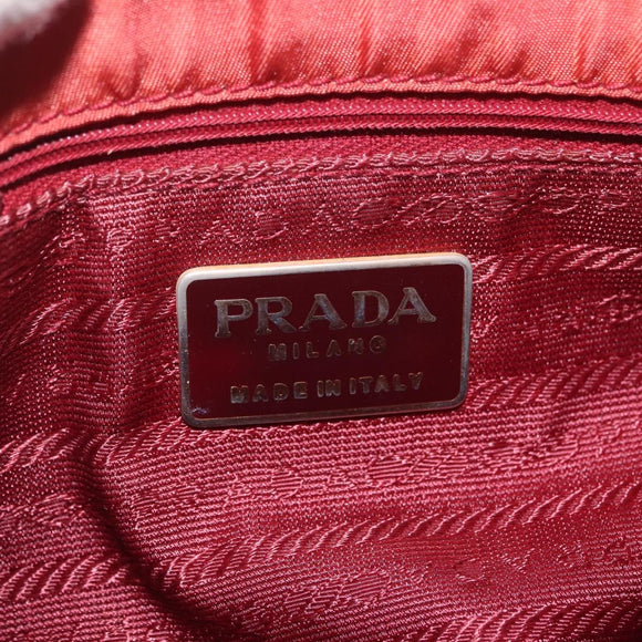 PRADA Chain Shoulder Bag Nylon Red Gold Auth 211952