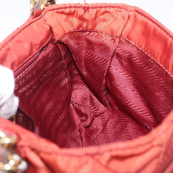 PRADA Chain Shoulder Bag Nylon Red Gold Auth 211952