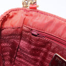PRADA Chain Shoulder Bag Nylon Red Gold Auth 211952-23