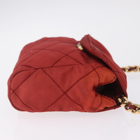 PRADA Chain Shoulder Bag Nylon Red Gold Auth 211952
