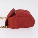 PRADA Chain Shoulder Bag Nylon Red Gold Auth 211952-5
