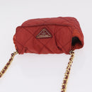 PRADA Chain Shoulder Bag Nylon Red Gold Auth 211952-6