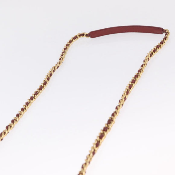 PRADA Chain Shoulder Bag Nylon Red Gold Auth 211952