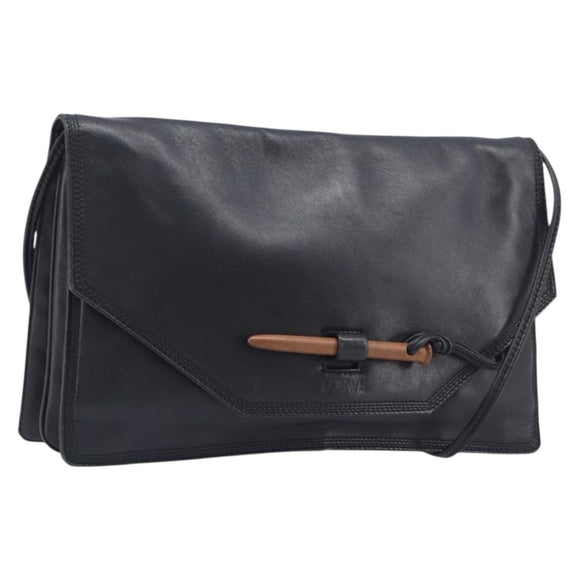 LOEWE Shoulder Bag Leather Black Auth 211966