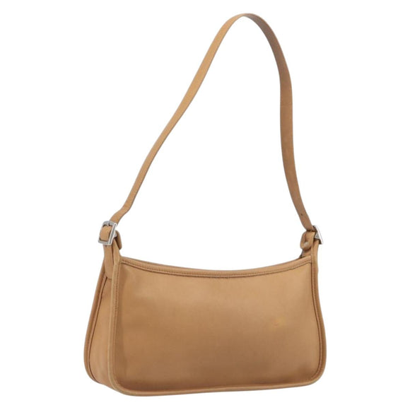 Coach Shoulder Bag Leather Beige Silver Auth 211975