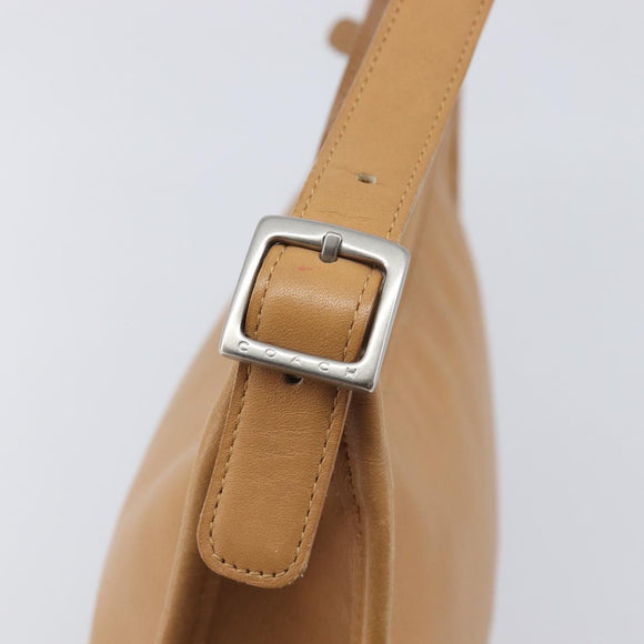 Coach Shoulder Bag Leather Beige Silver Auth 211975