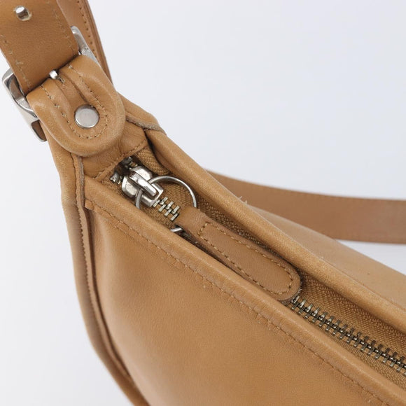 Coach Shoulder Bag Leather Beige Silver Auth 211975
