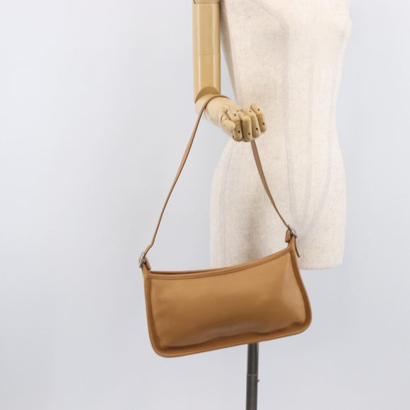 Coach Shoulder Bag Leather Beige Silver Auth 211975