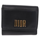 Christian Dior Trifold Wallet Leather Black Gold Auth 211978A-2