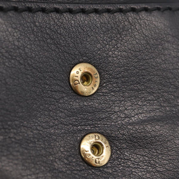 Christian Dior Trifold Wallet Leather Black Gold Auth 211978A